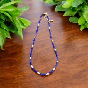 Elegant Blue and Gold Beaded Necklace